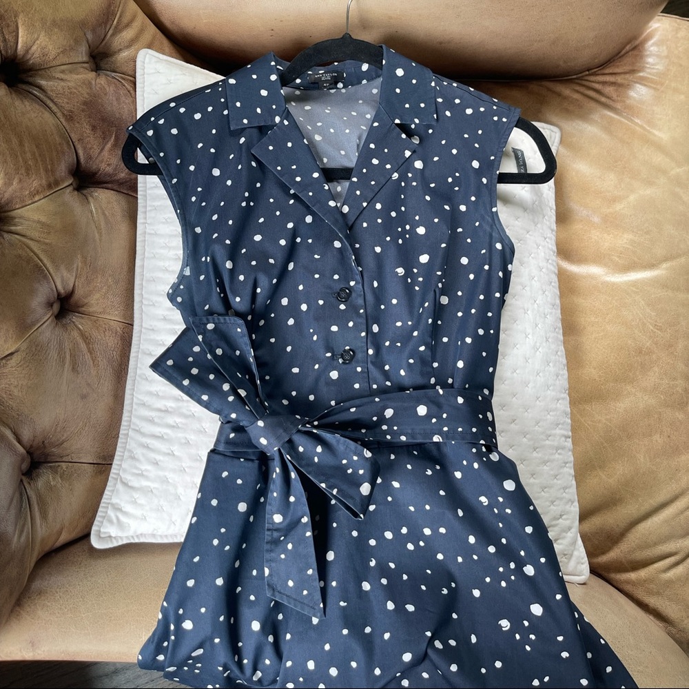 Ann Taylor navy & white dot sleeveless fit & flare trench dress Sz 6